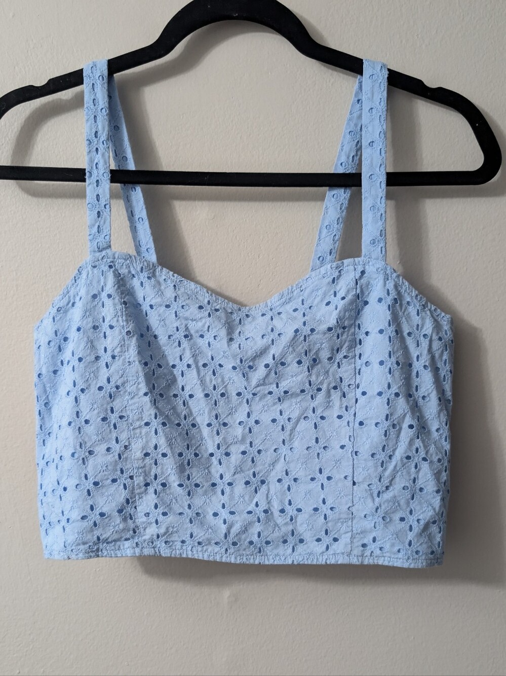 Express Light Powder Blue Eyelet Cotton Crop Top Farmhouse Cottagecore
